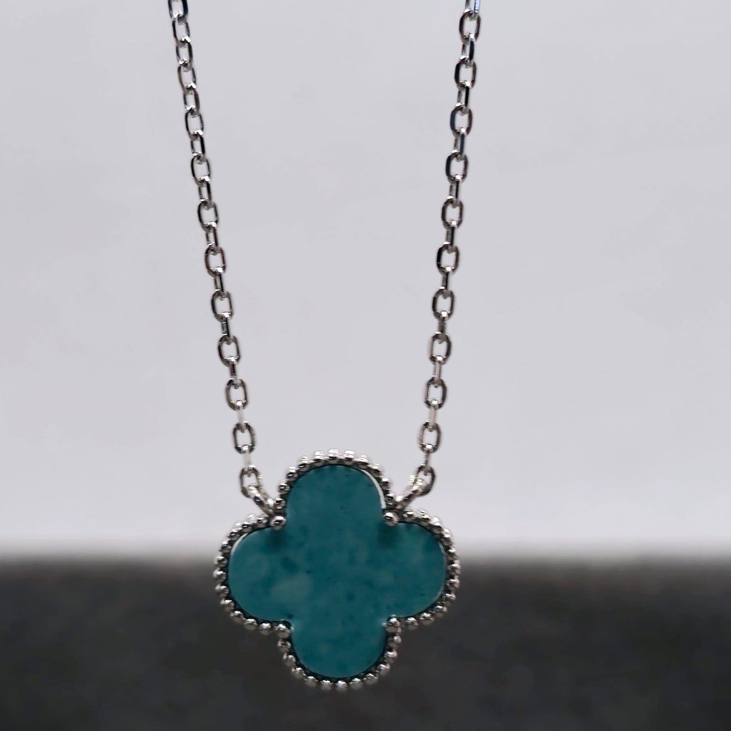 CA559 Light Blue Clover Necklace