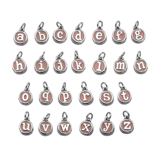 D2347 Round Pink Letter Pendant A-Z