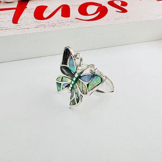 R1076 Green Stone Butterfly Ring