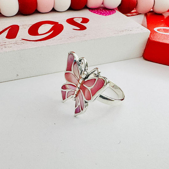 R1074 Pink Stone Butterfly Ring