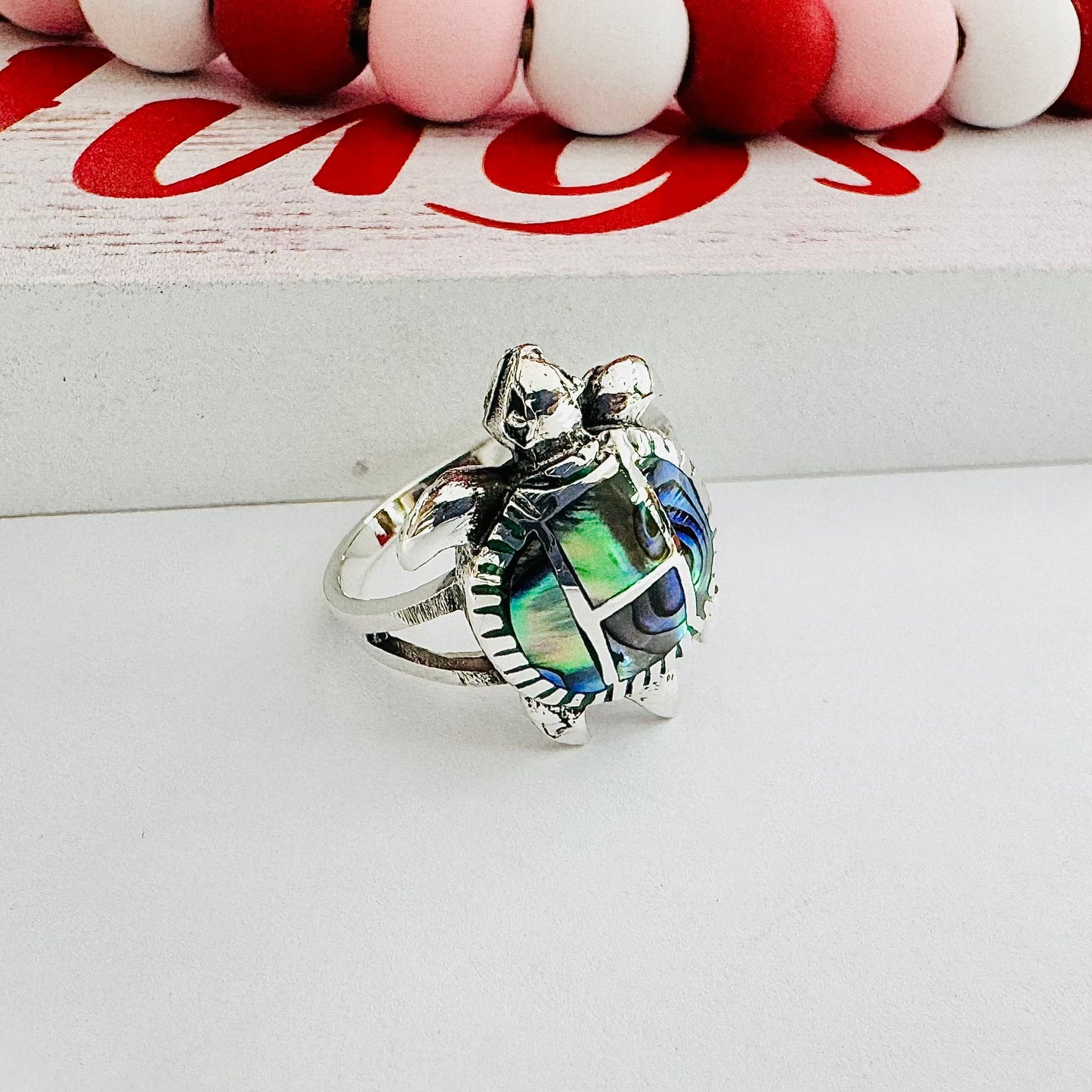 R1069 Green Stone Turtle Ring