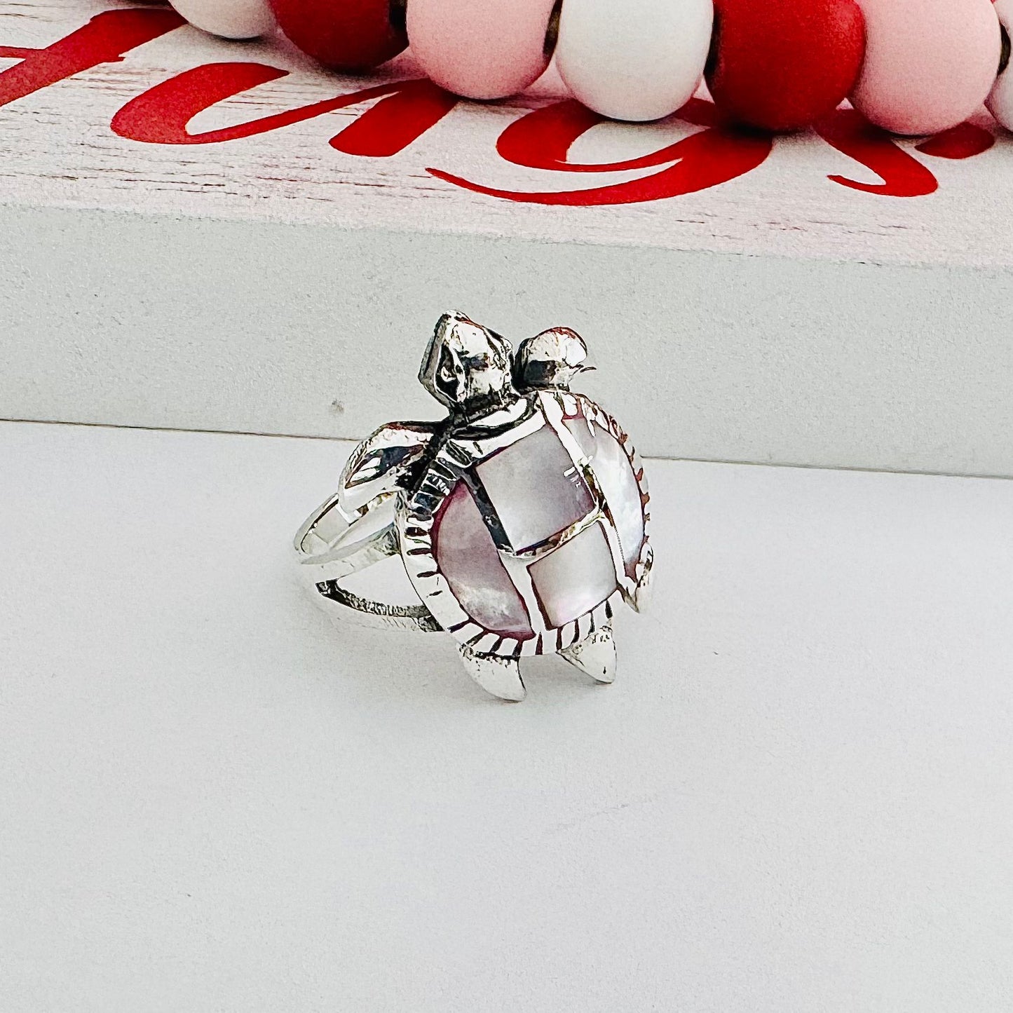 R1070 Pink Stone Turtle Ring