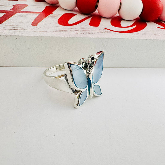 Anillo de mariposa azul grande R1080