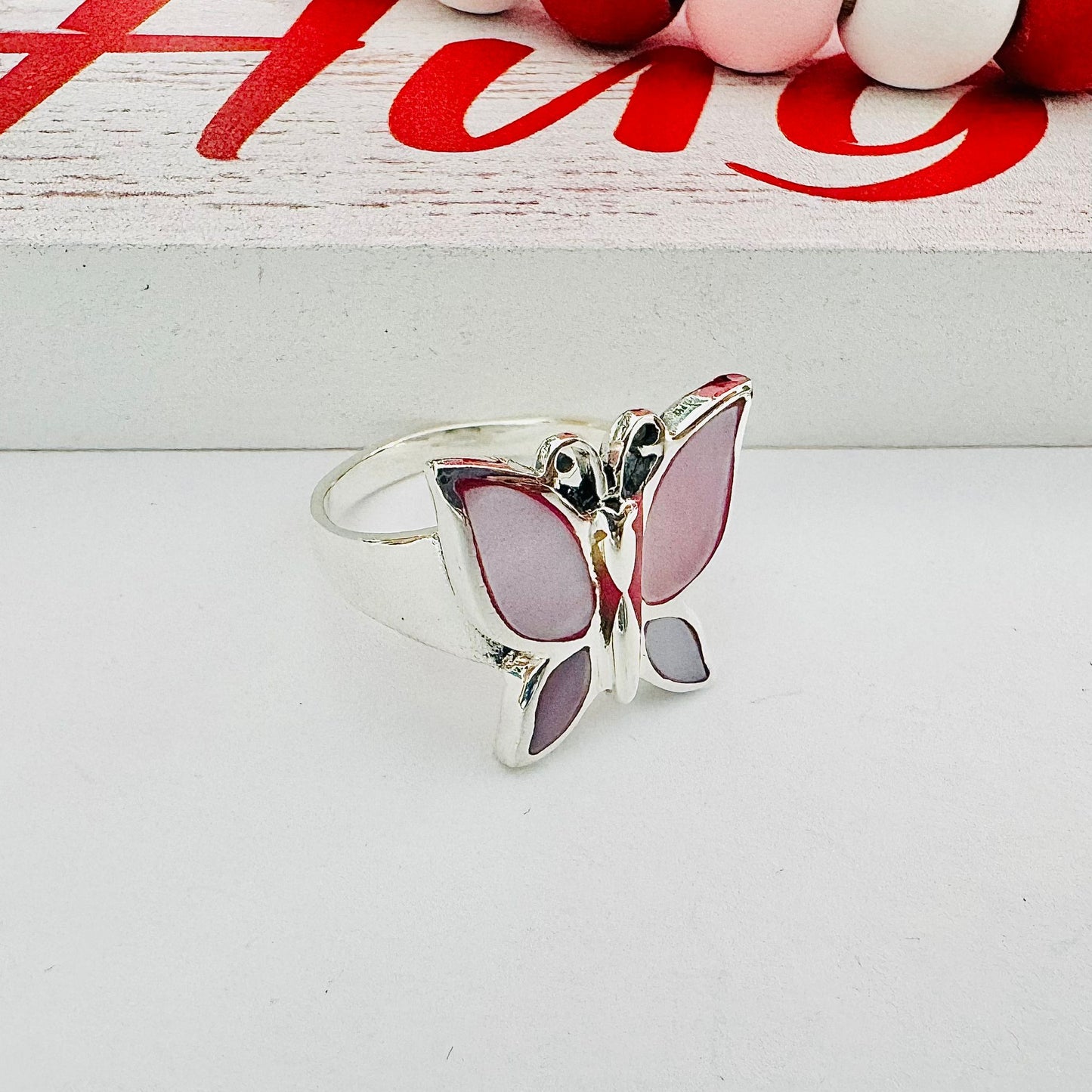 R1079 Big Pink Butterfly Ring