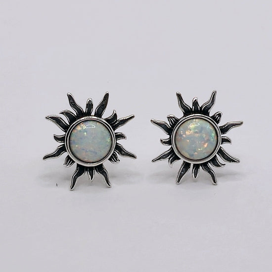 A885 White Opal Sun Earrings