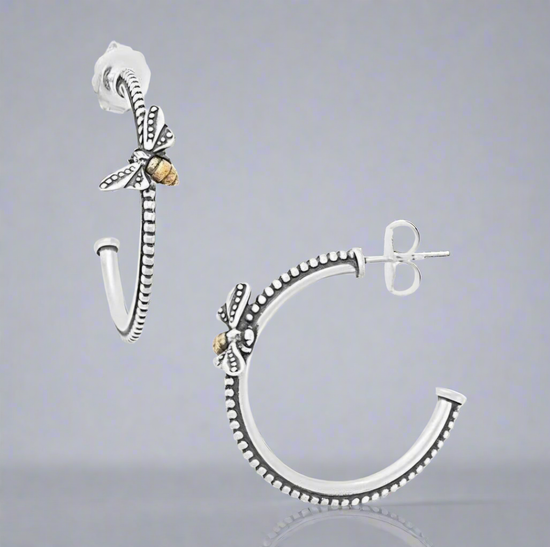 P535 Large Bee Hoop Earrings