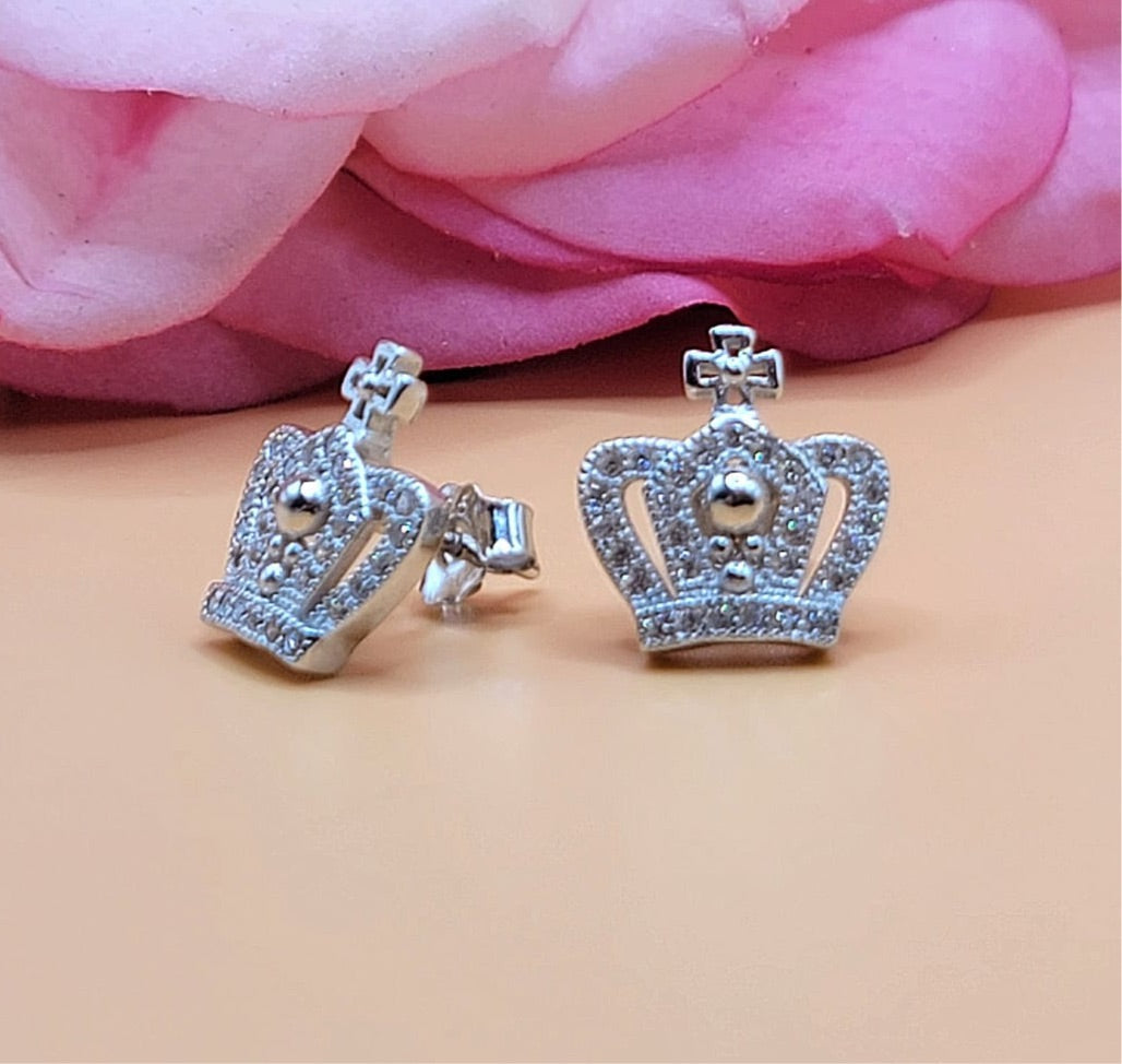 Pendientes con poste de piedra y diamantes con corona A693