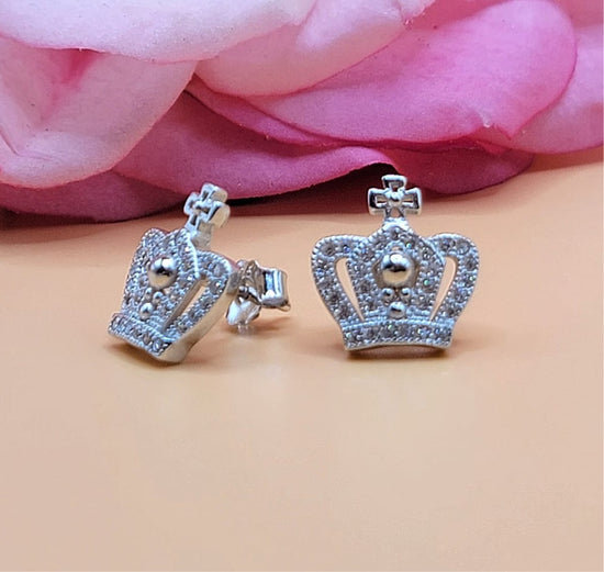 Pendientes con poste de piedra y diamantes con corona A693