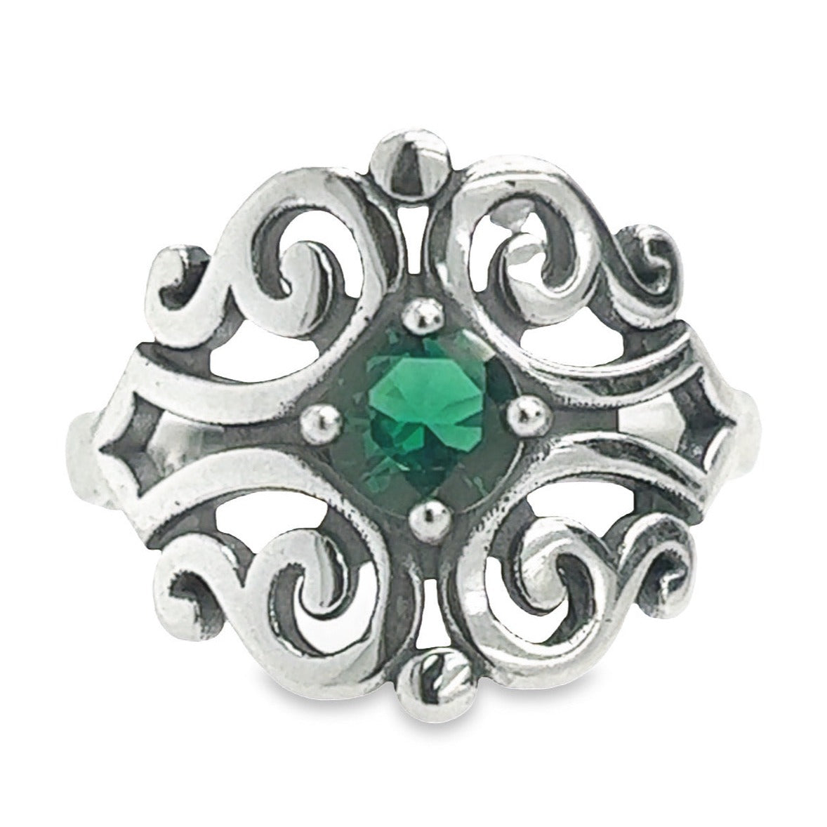 R528 Anillo Diseño Elegante Piedra Verde