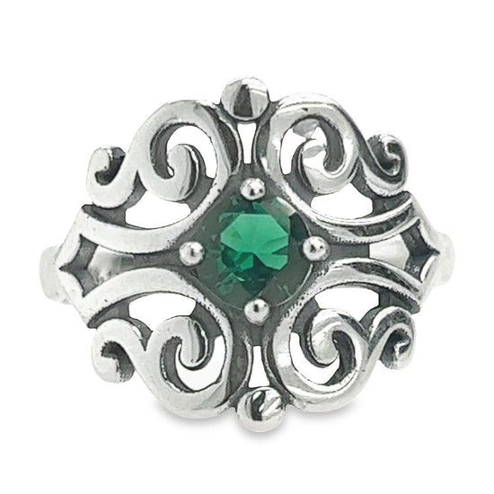 R528 Anillo Diseño Elegante Piedra Verde