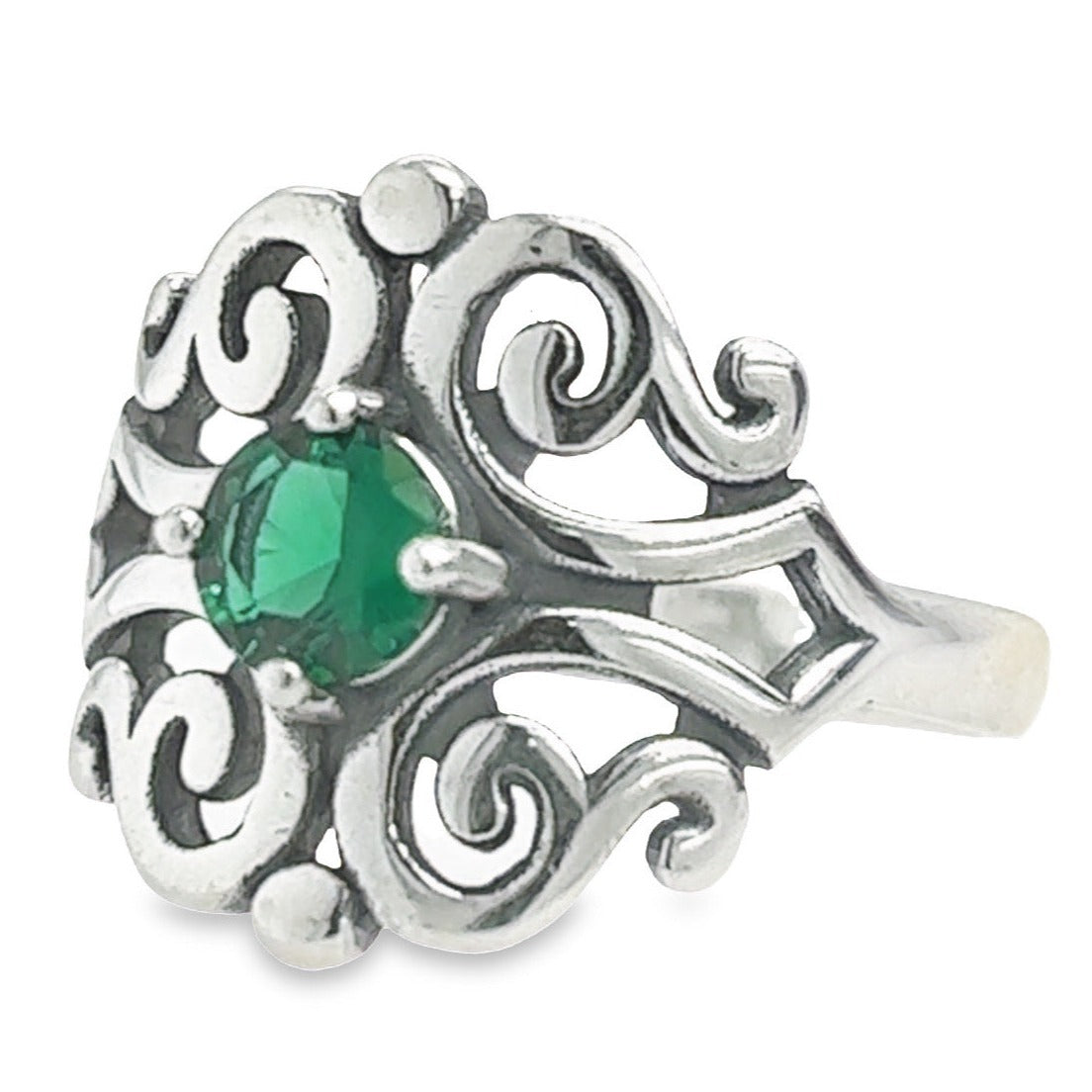 R528 Anillo Diseño Elegante Piedra Verde