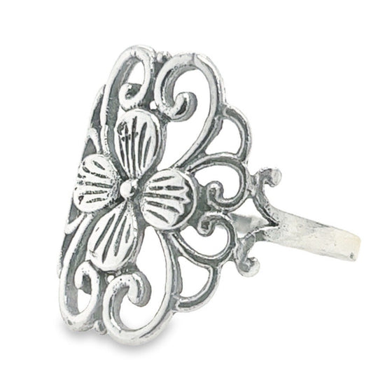 R114 Anillo floral con forma de diamante estilo vintage