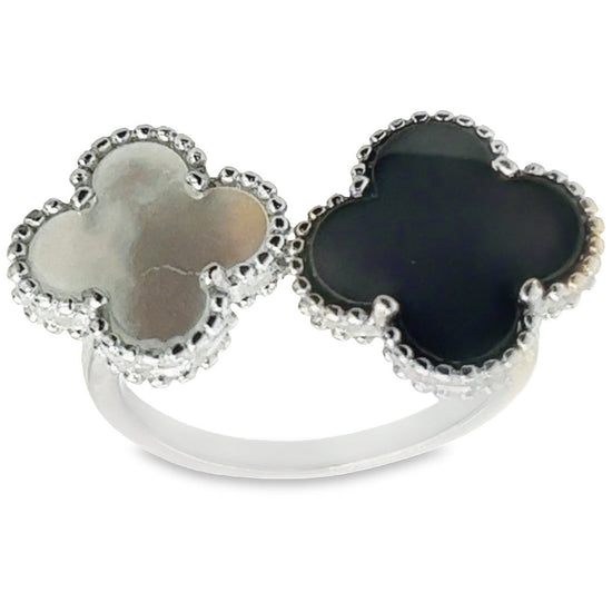 R9041 Anillo Flor Blanco Y Negro