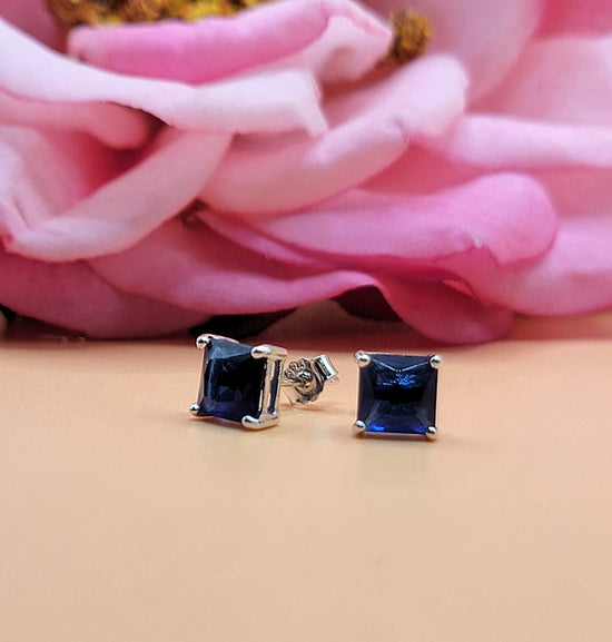 A477 Blue Stone CZ Post Earrings