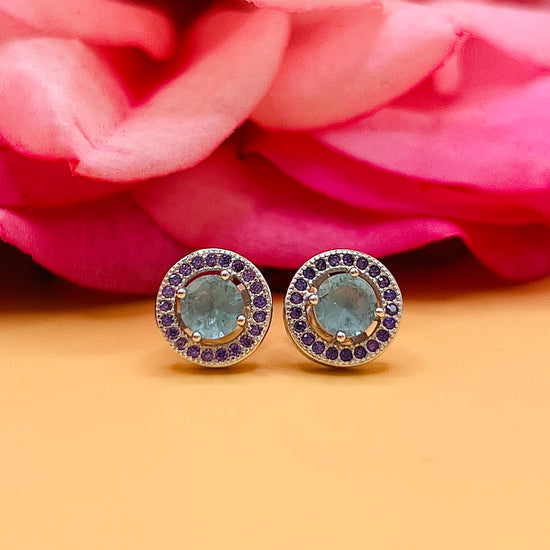 A665 Round Green Cz Post Earrings