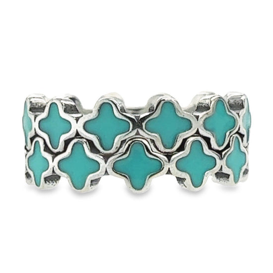 R672 Turquoise Flower Clover Ring