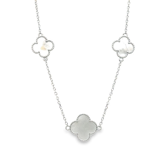 CA171  Flower Clover Necklace 7 Pearl Clovers