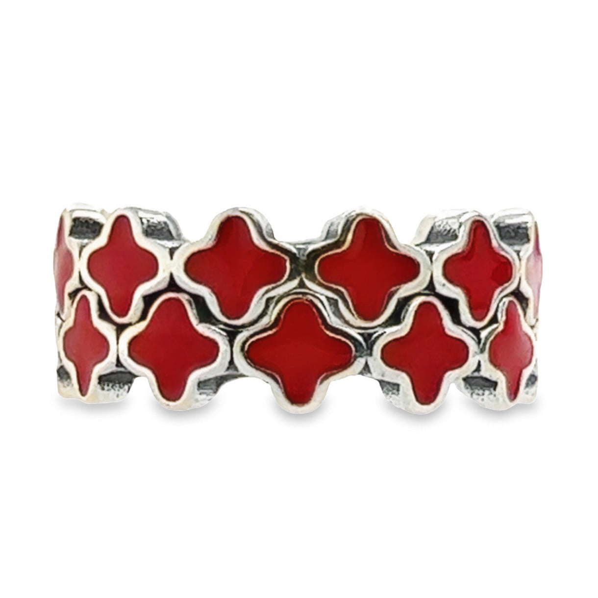 R673 Anillo Flor Trébol Rojo