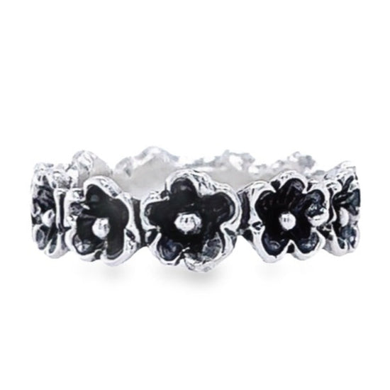 R9006 All Around Black Flowers Ring