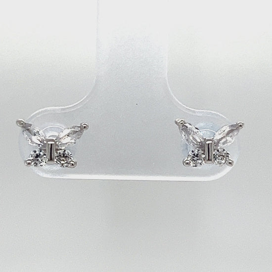 Load and play video in Gallery viewer, A800 Butterfly Clear stone with CZ Post Earrings
