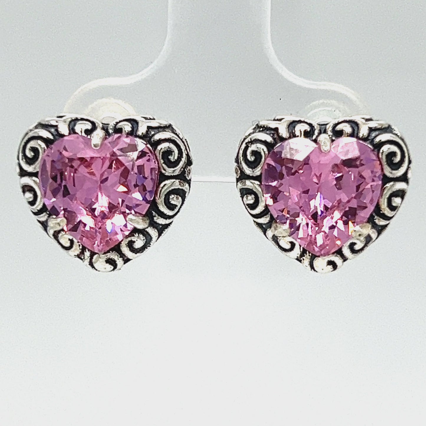 Load and play video in Gallery viewer, A821 Pink Heart Stone Post Earrings
