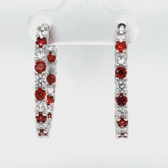 Load and play video in Gallery viewer, P489 Red stone withCZ Hoops earrings
