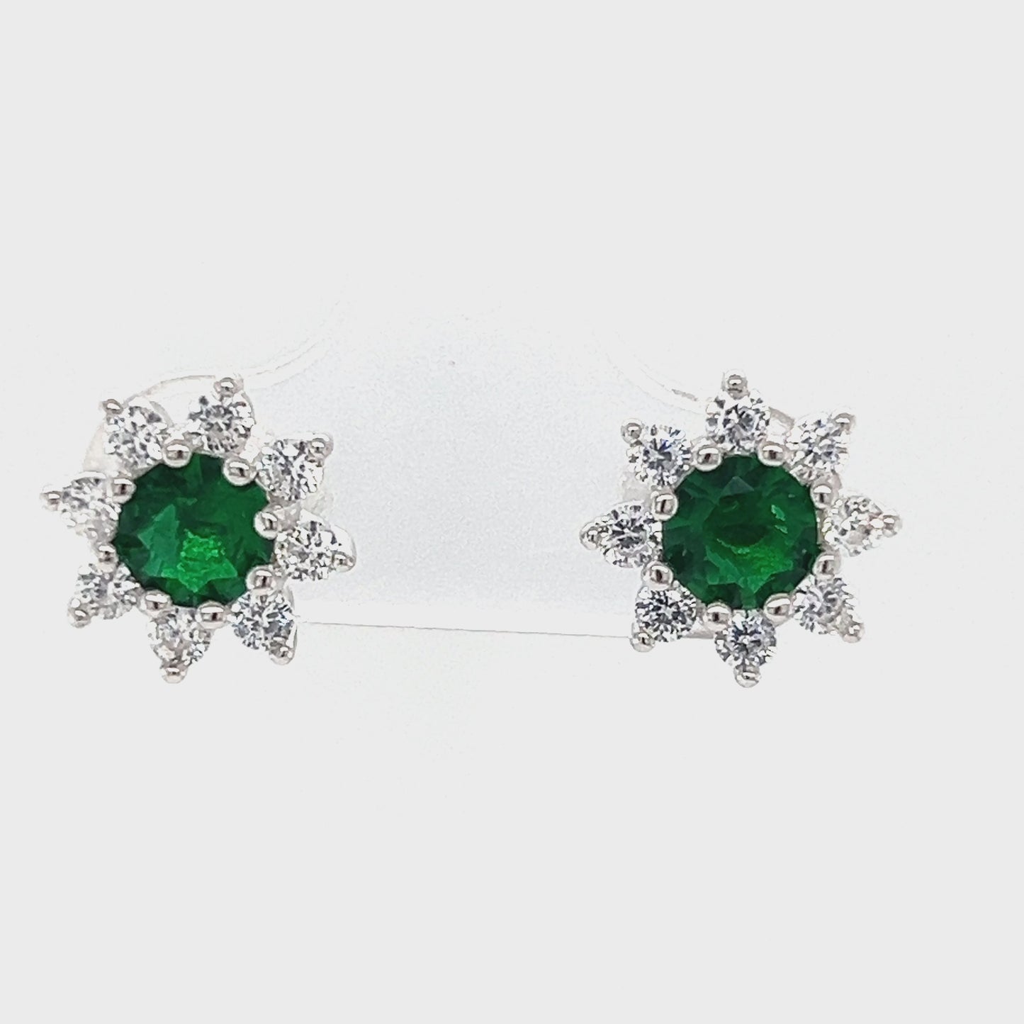 Load and play video in Gallery viewer, A780 Green Stone CZ Flower Post Earrings
