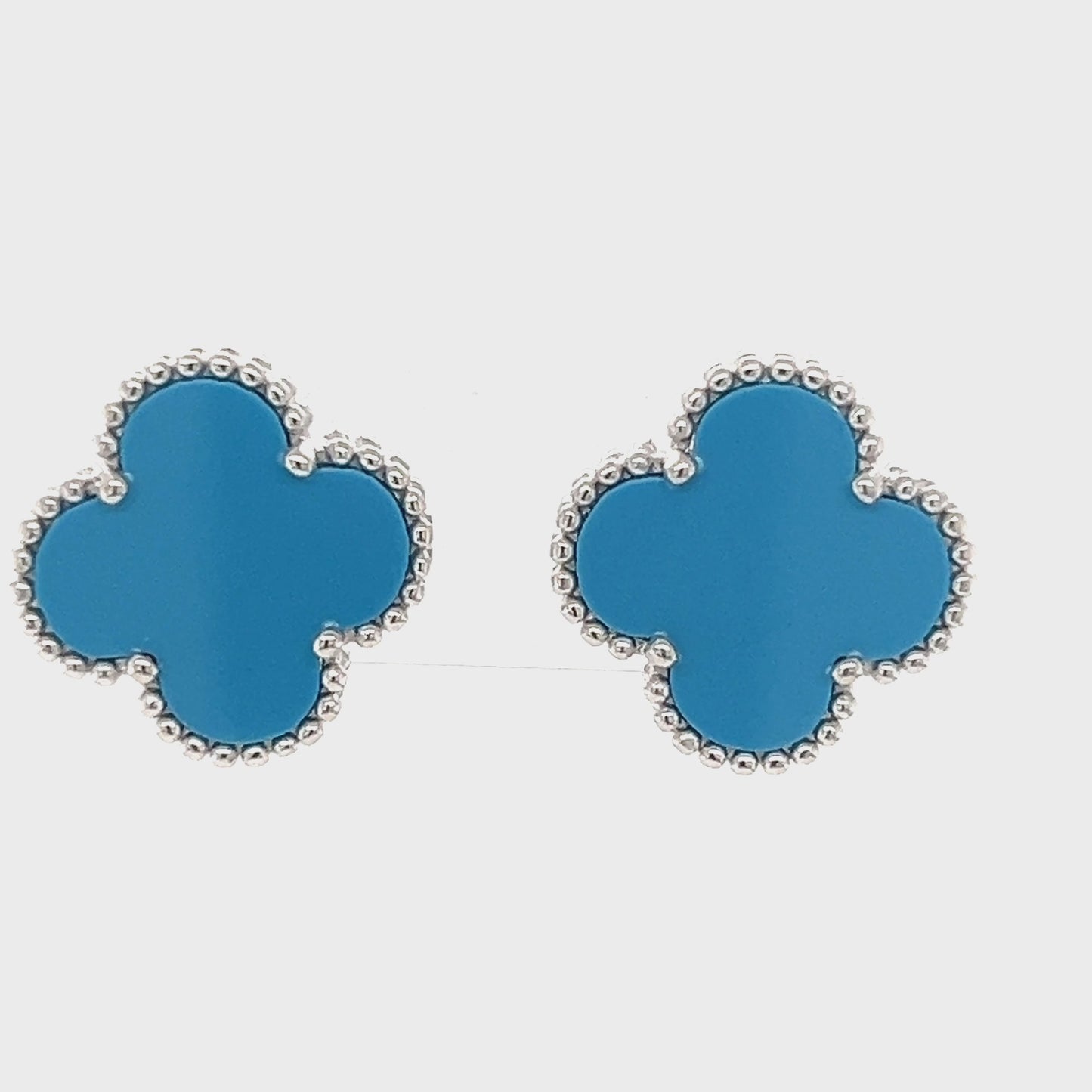 Load and play video in Gallery viewer, P504 Blue Flower Clover Post Earrings
