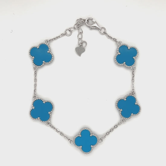 Cargar y reproducir el video en el visor de la galería, M362 Pulsera Trébol Flor Azul
