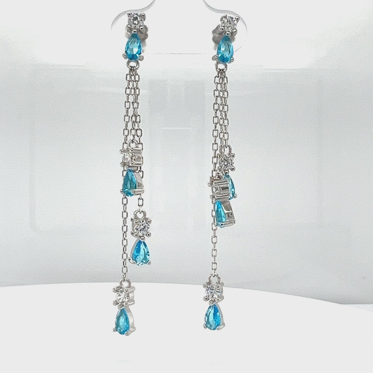 Load and play video in Gallery viewer, P510 Blue Tear Drop Long Earrings
