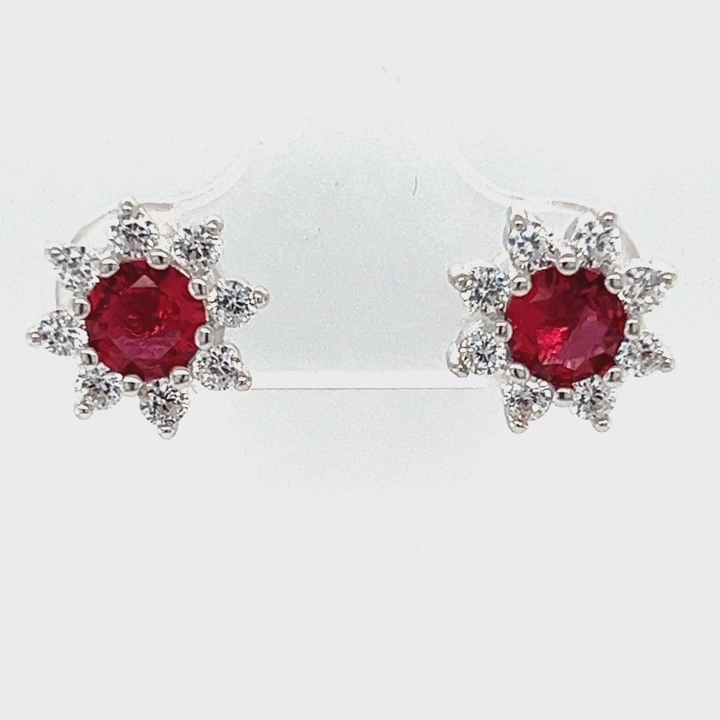 Load and play video in Gallery viewer, A788 Red Stone with CZ Flower Post Earrings
