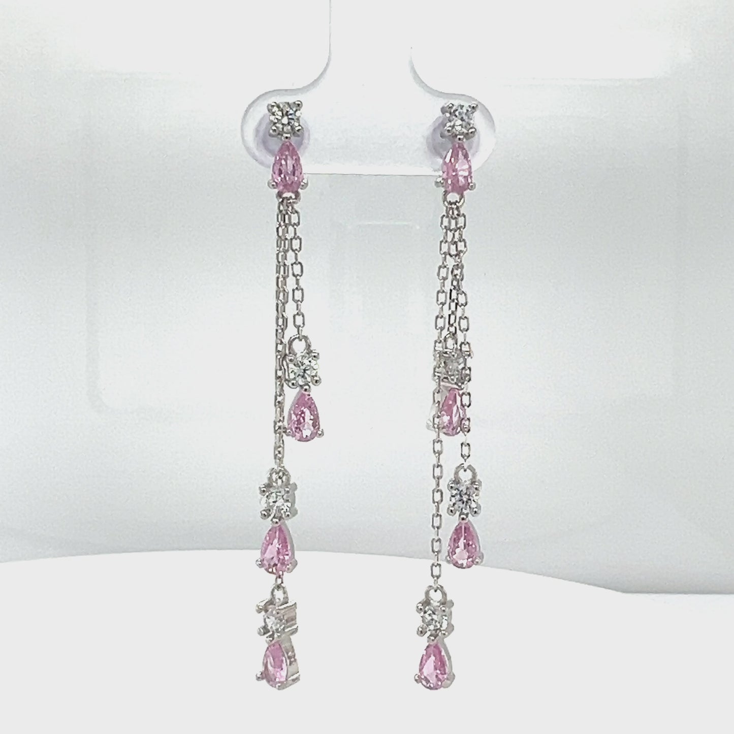 P509 Pink Pear Stone Long Earrings