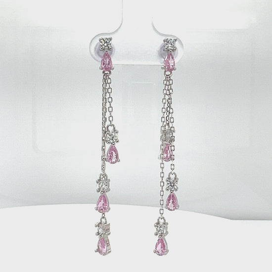 P509 Pink Pear Stone Long Earrings