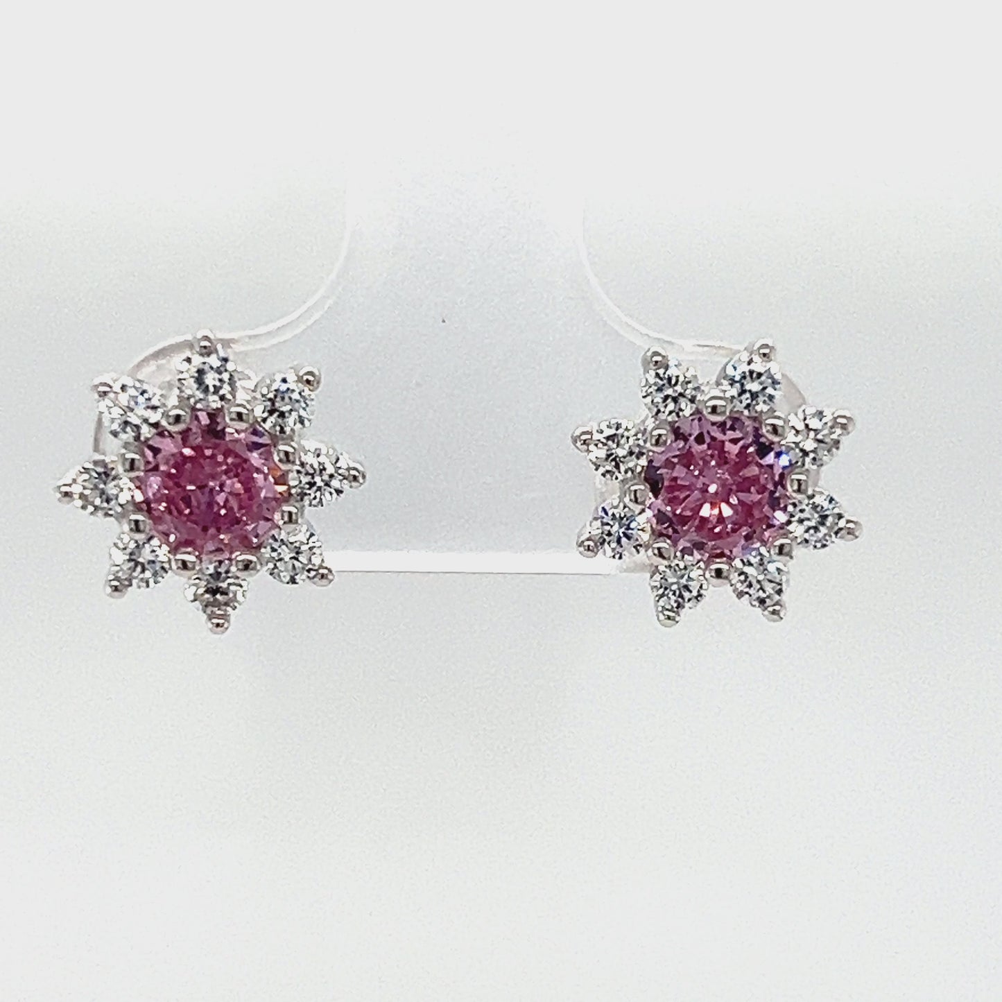 Load and play video in Gallery viewer, A769 Pink Stone CZ Flower Post Earrings
