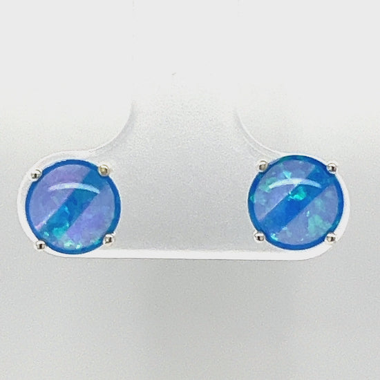 Load and play video in Gallery viewer, A809 Blue Opal Stone Post Earrings
