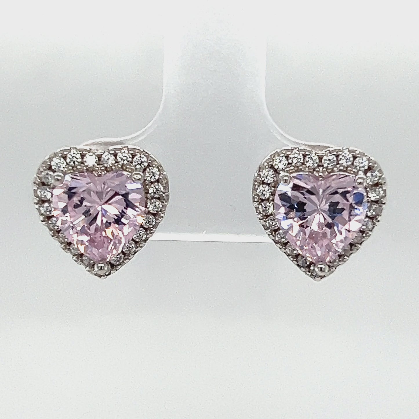 Load and play video in Gallery viewer, A771 Pink Stone with CZ Heart Post Earrings
