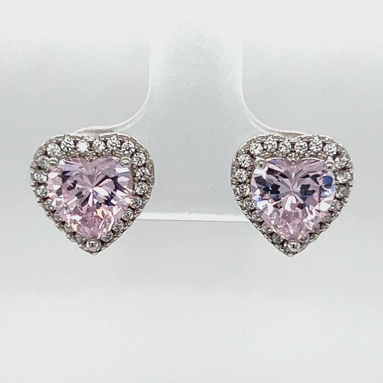 Load and play video in Gallery viewer, A771 Pink Stone with CZ Heart Post Earrings
