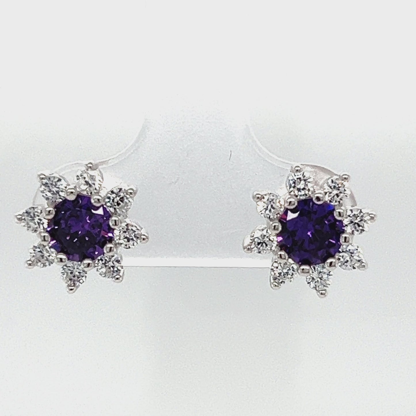 Load and play video in Gallery viewer, A789 Purple Stone CZ Flower Post Earrings
