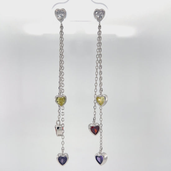 Load and play video in Gallery viewer, P511 Multicolor Stones Hearts Long Earrings
