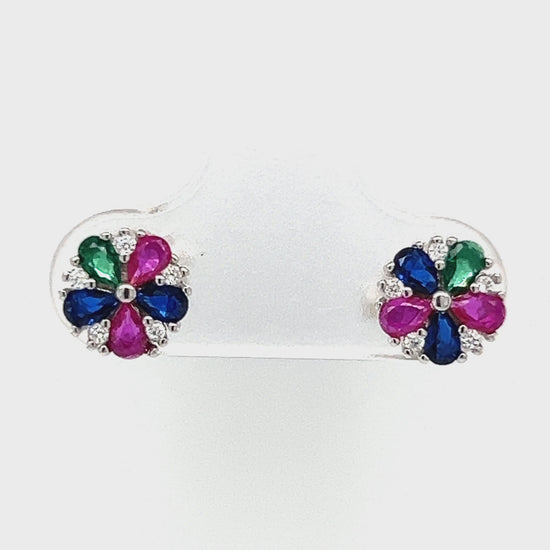 Load and play video in Gallery viewer, A660 Multicolor Flower Post Earrings
