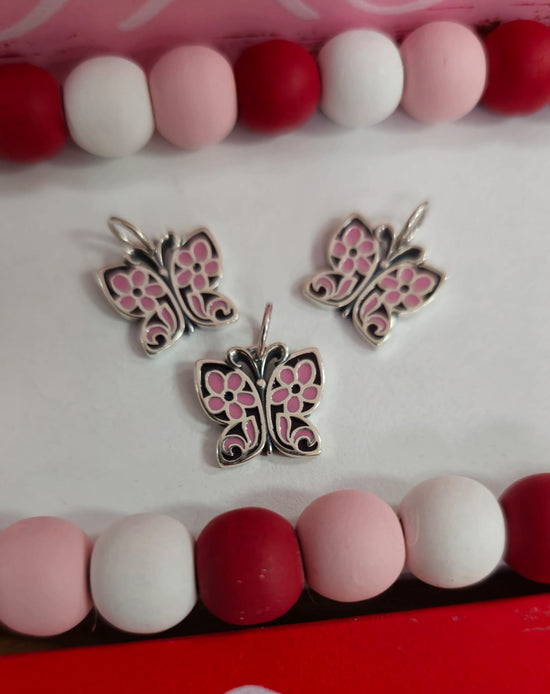 D928 Pink Flower Butterfly Pendant