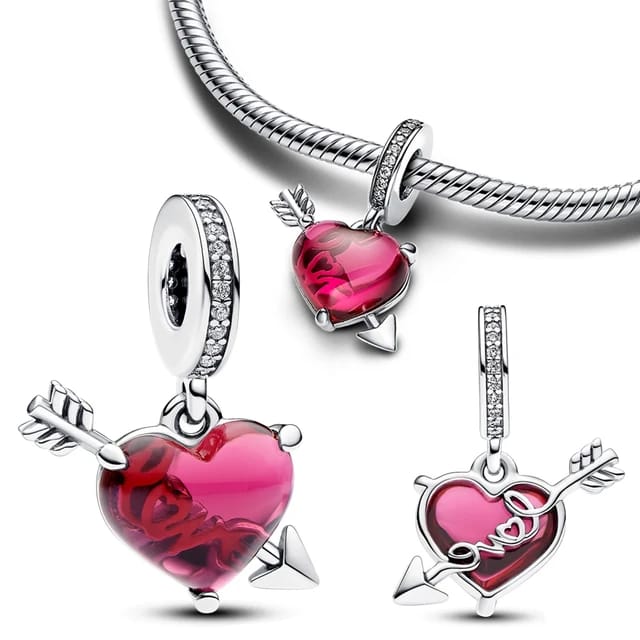 D1818 Red Heart And Arrow Charm Pendant