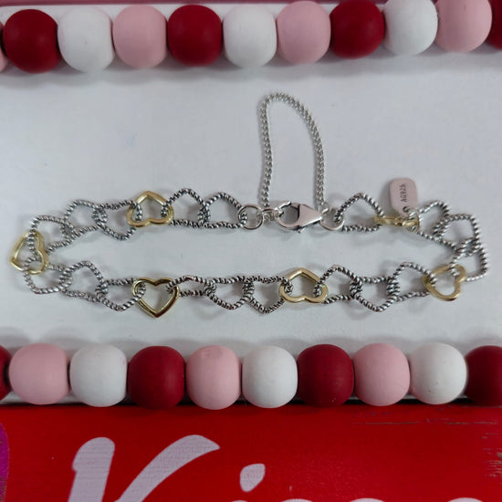 M597 Gold With Silver Heart Bracelet