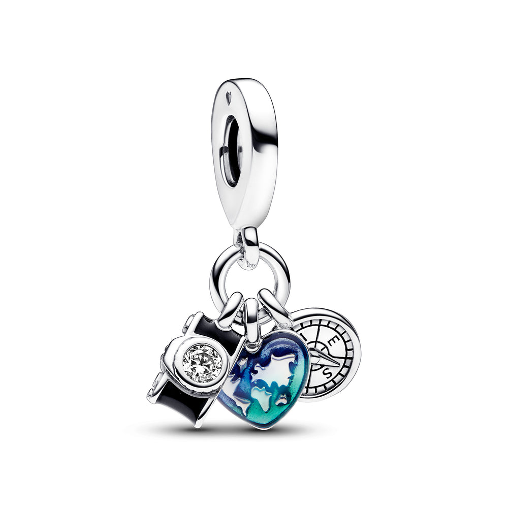 D1816 Camera Globe Compass Charm Pendant