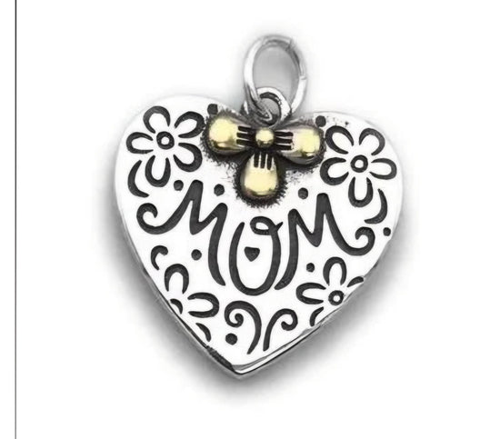 D1932 Mom Heart With Gold Flower Pendant