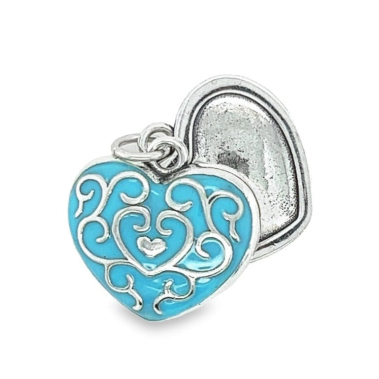 D1174 Light Blue Ornate Heart Locket Charm