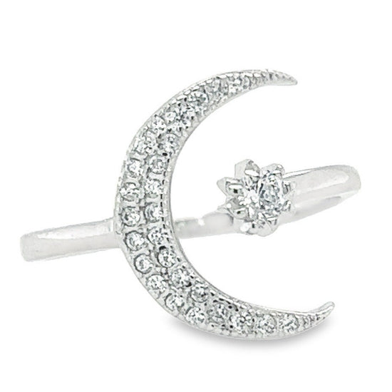 R144 Half Moon CZ Ring