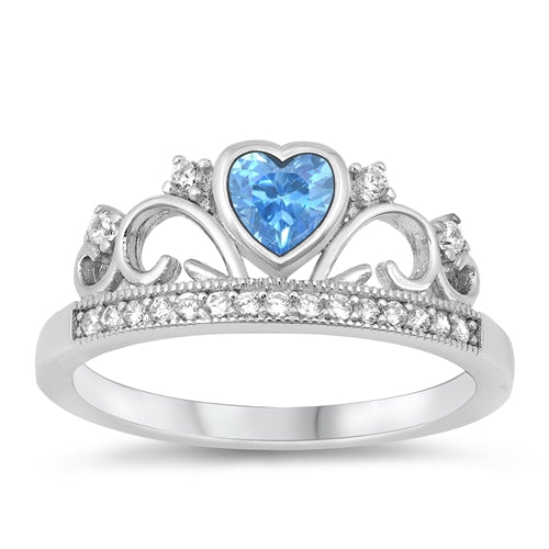 R716 Anillo Corona Corazon Azul