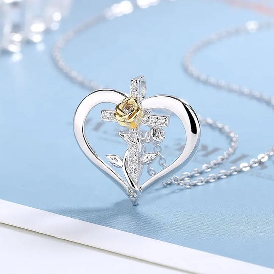 D1476 Heart And Rose Pendant