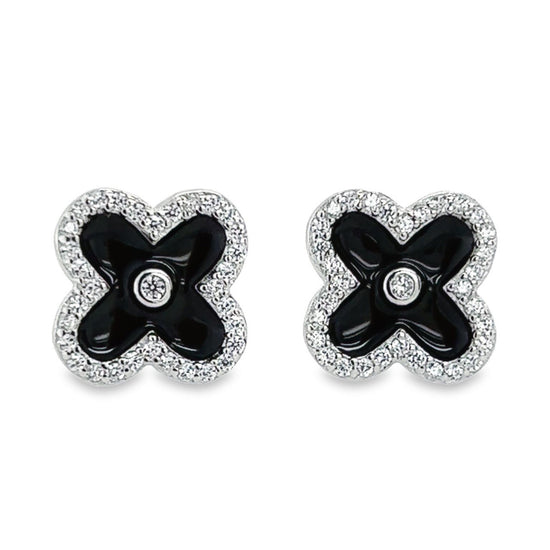 A523 Black Clover Flower Post Earrings